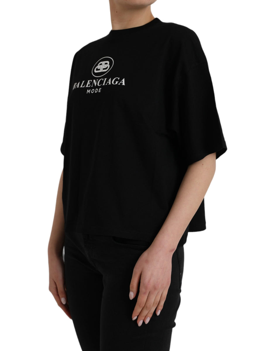 Black Cotton Logo Crew Neck Short Sleeves T-shirt – IOTOTOI