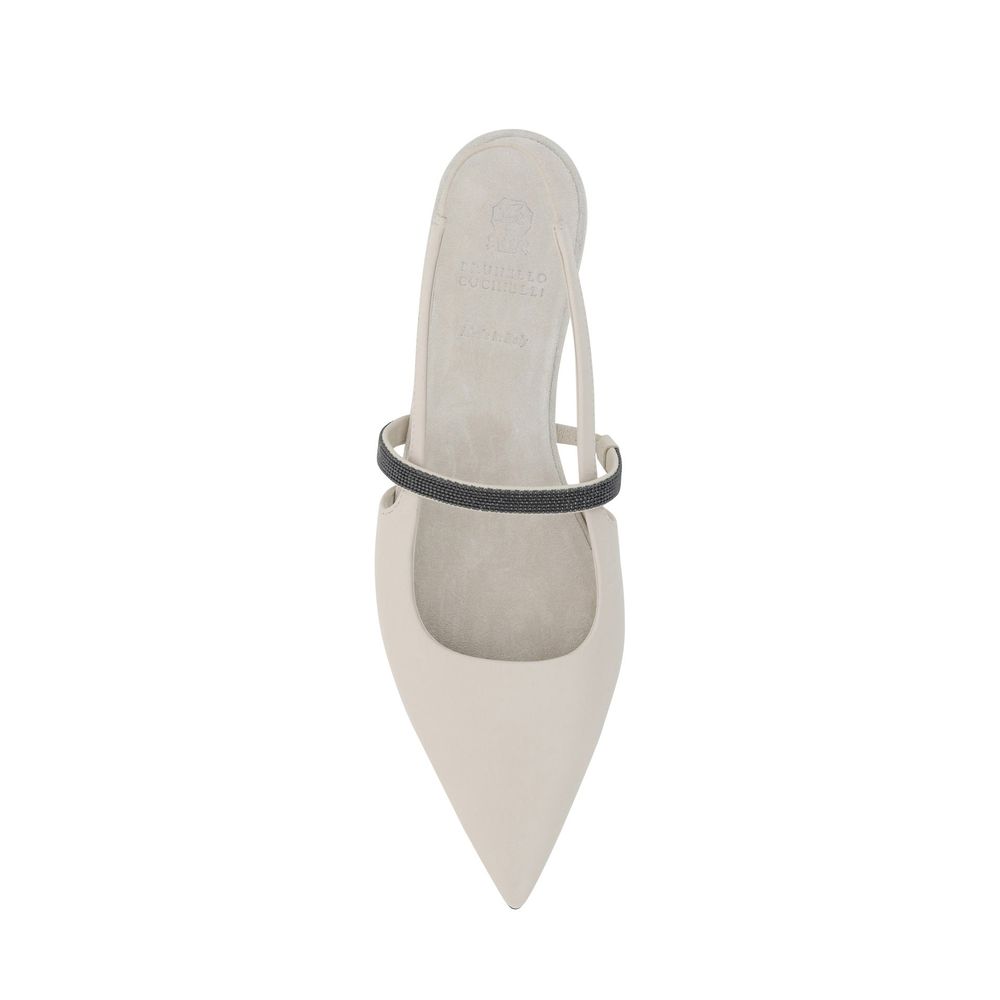 Brunello Cucinelli White Calfskin Slides