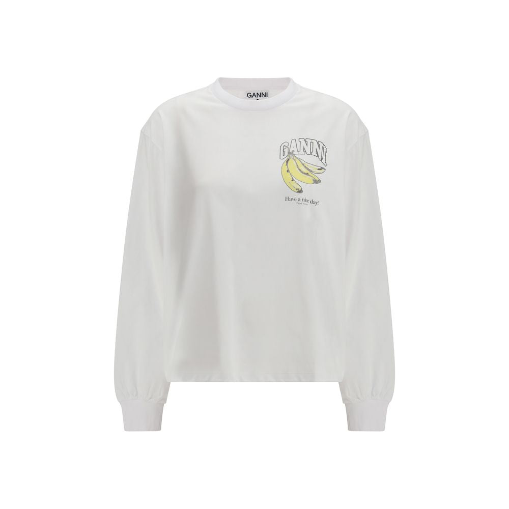 Ganni White Cotton Long Sleeve T-Shirt