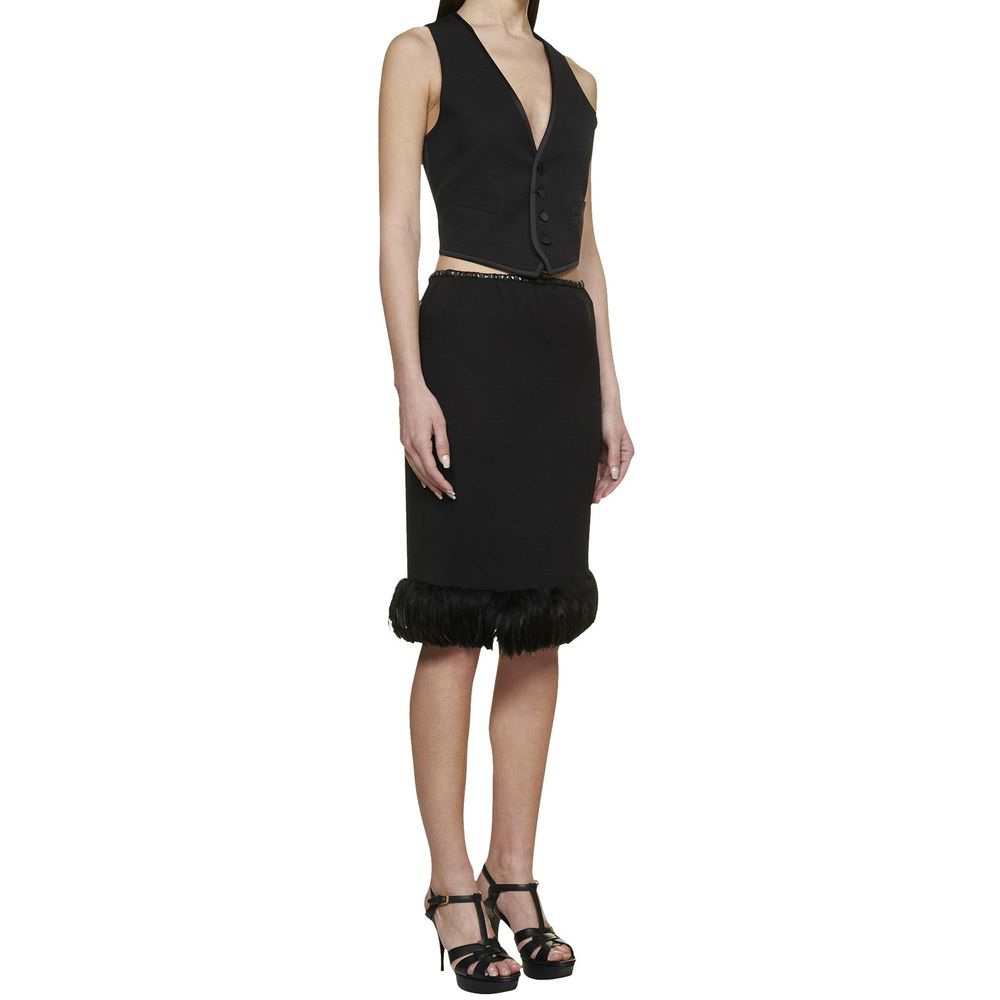 Saint Laurent Black Silk Long Skirt
