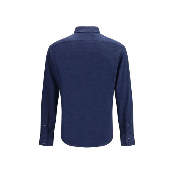 Brunello Cucinelli Blue Linen Dress Shirt