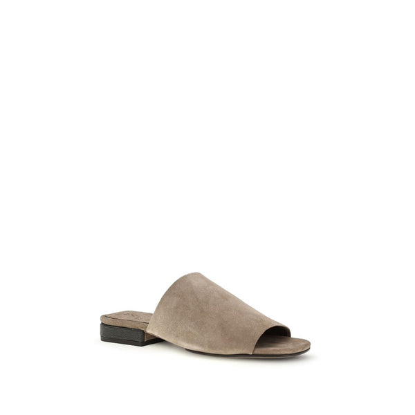 Brunello Cucinelli Gray Calf Leather Bos Taurus Mules
