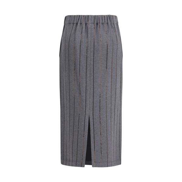 Brunello Cucinelli Gray Cotton Midi Skirt
