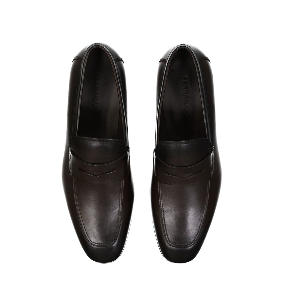 Salvatore Ferragamo Brown Leather Slip-On Loafers