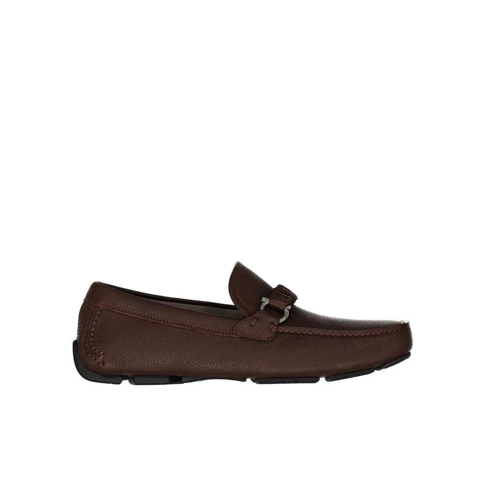 Salvatore Ferragamo Brown Calfskin Slip-On Loafers