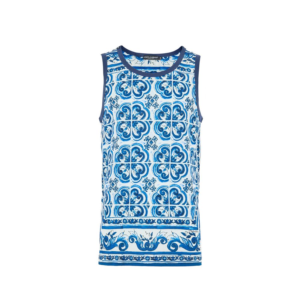 Dolce & Gabbana Blue Cotton Tank Tops