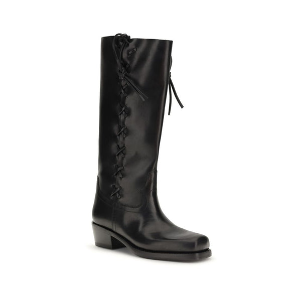 Paris Texas Black Calf Leather Bos Taurus Lace-Up Boots