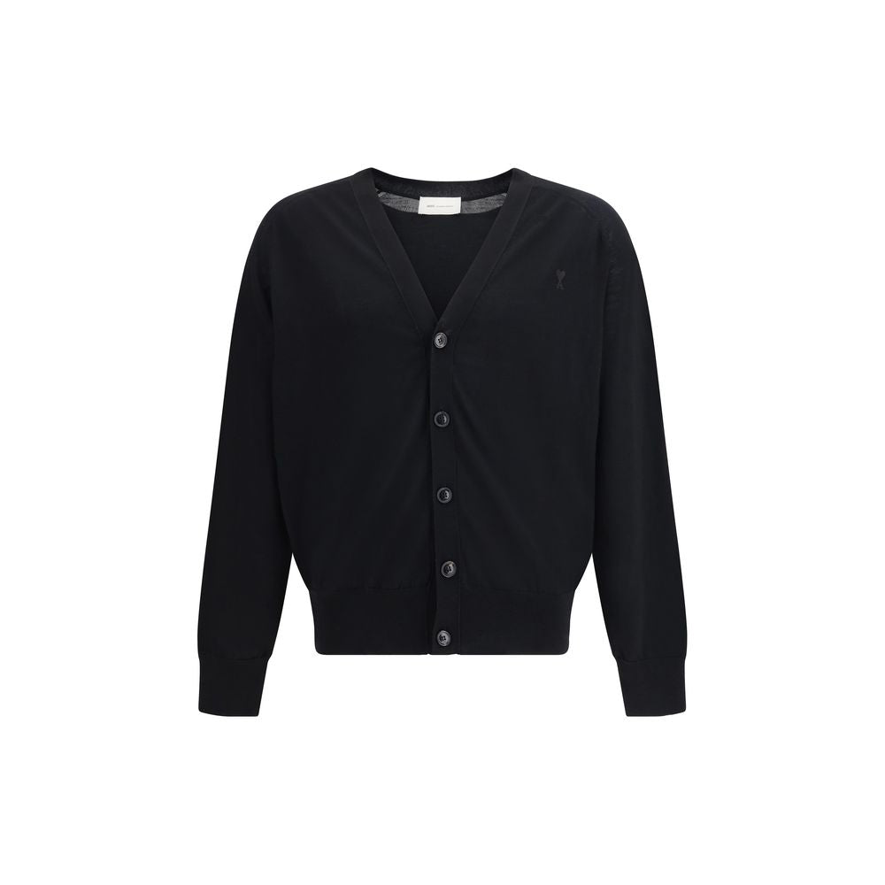 Ami Paris Black Merino Wool Cardigan