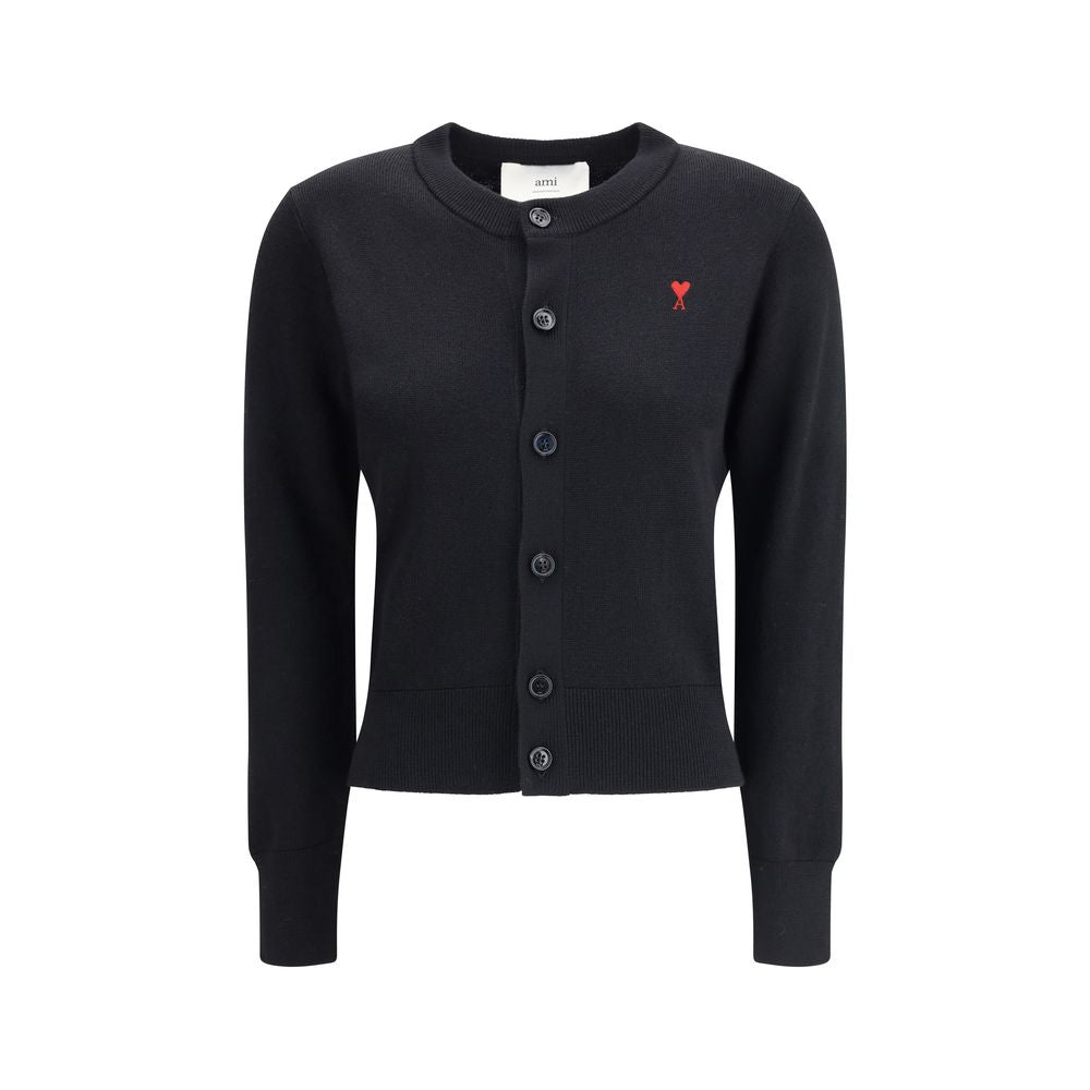 Ami Paris Black Merino Wool Cardigan
