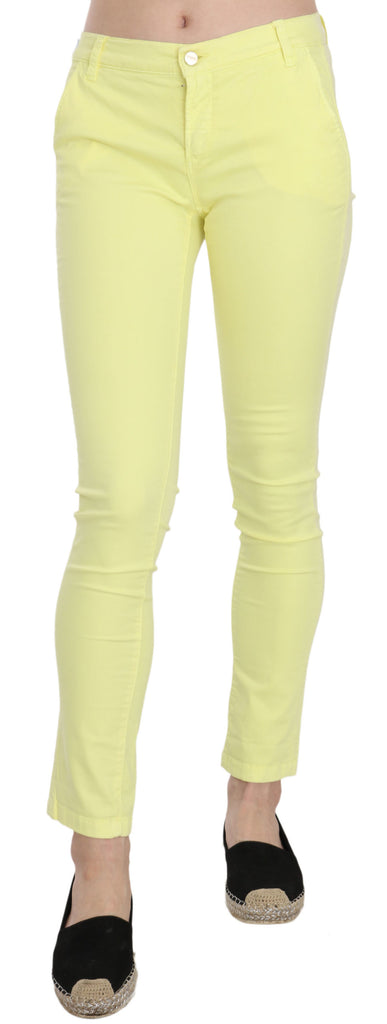 Chic Yellow Low Waist Skinny Casual Trousers