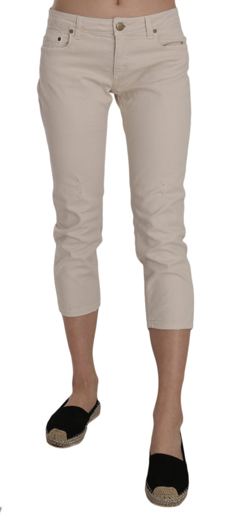 Pantaloni Capri skinny a vita bassa beige