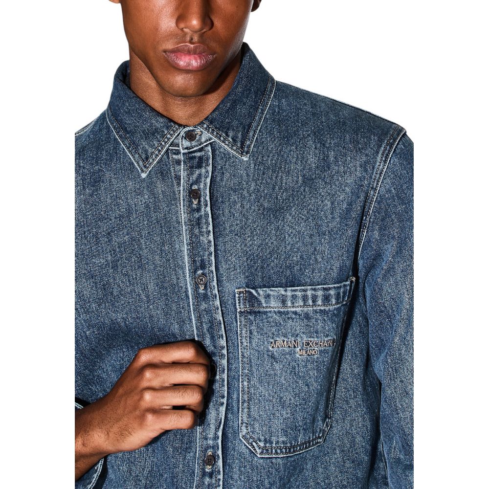 Armani Exchange Blue Denim Shirt