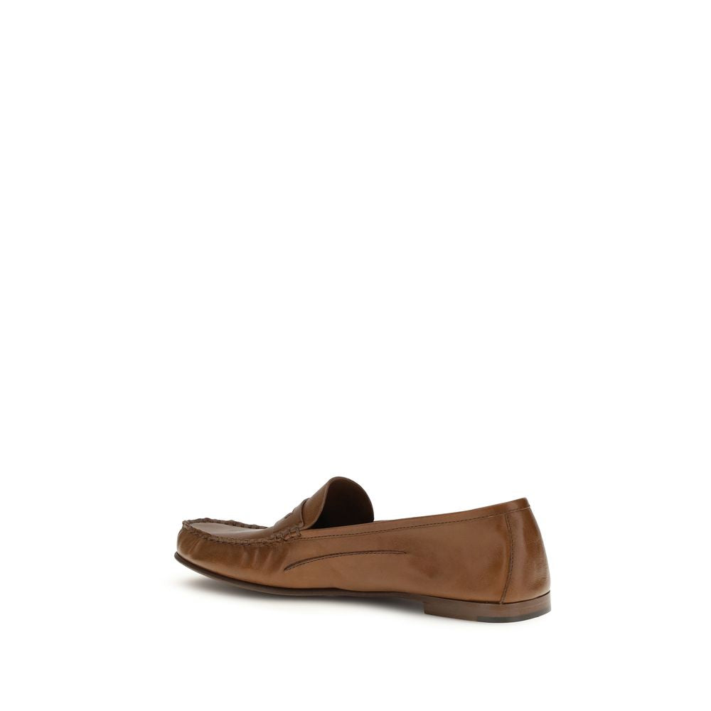 Versace Brown Calf Leather Bos Taurus Slip-On Loafers