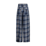 MARBELL Blue Linen Casual Pants