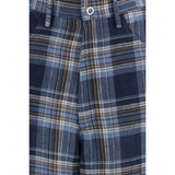 MARBELL Blue Linen Casual Pants