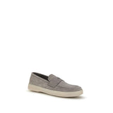 Prada Gray Calf Leather Bos Taurus Slip-On Loafers