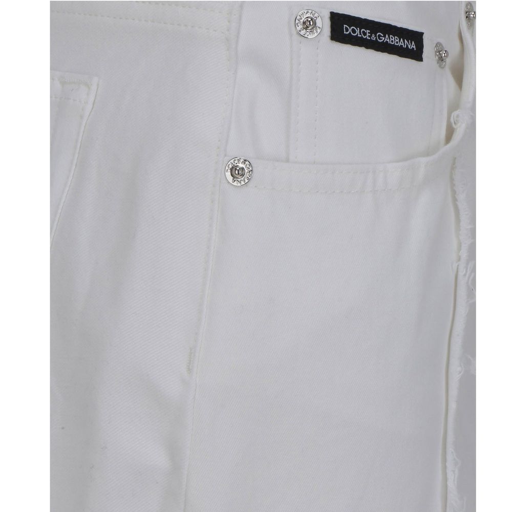 Dolce & Gabbana White Cotton Relaxed Fit Jeans