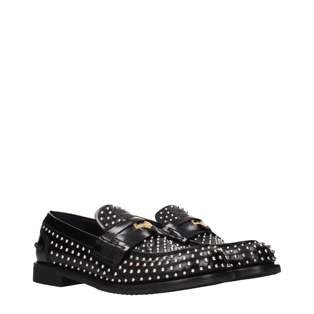 Miu Miu Black Leather Slip-On Loafers