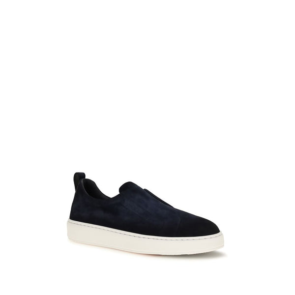 Santoni Blue Calf Leather Bos Taurus Sneakers