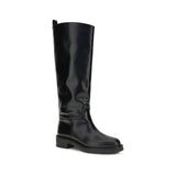 Stuart Weitzman Black Calf Leather Bos Taurus Flat Boots