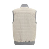 Brunello Cucinelli Beige Calf Leather Bos Taurus Sleeveless Jacket