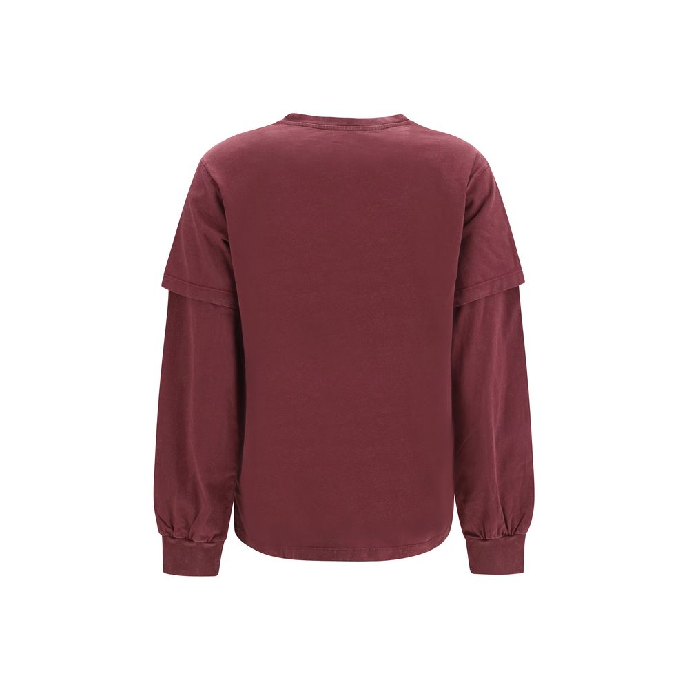 Ganni Bordeaux Cotton Long Sleeve T-Shirt