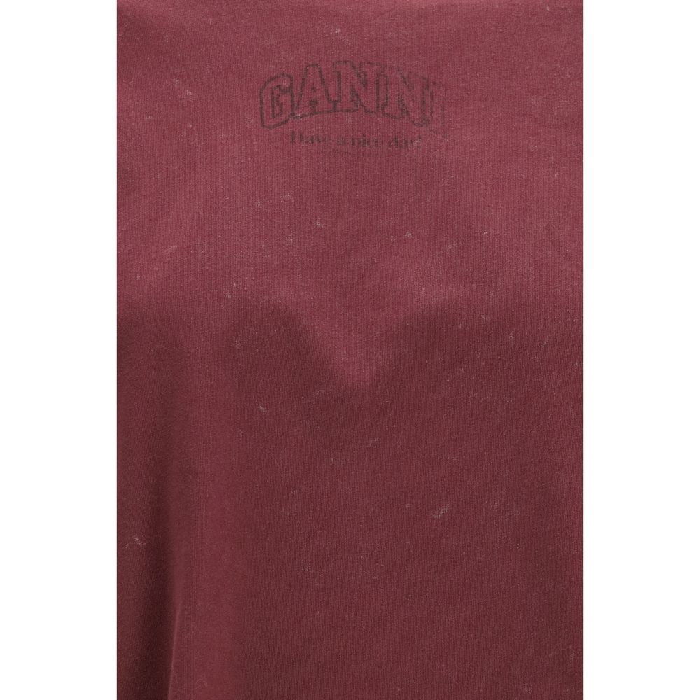 Ganni Bordeaux Cotton Long Sleeve T-Shirt