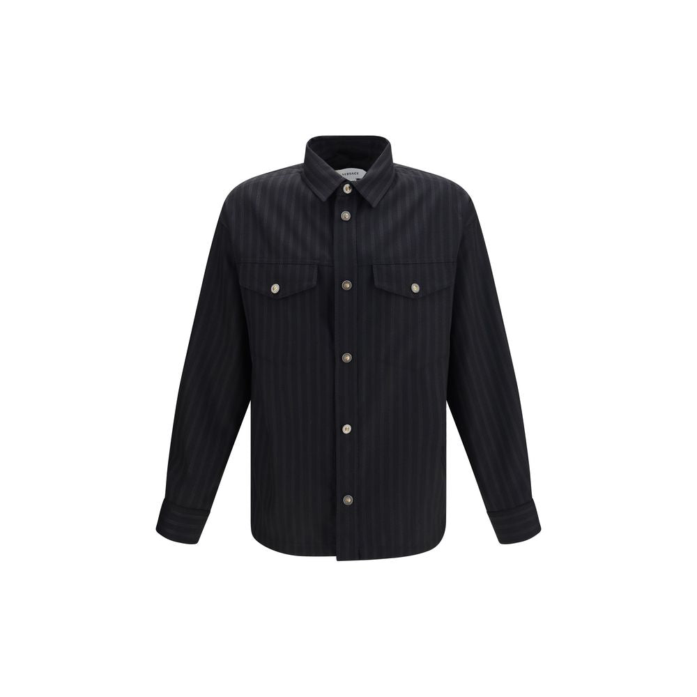 Versace Black Wool Oves Aries Pattern Shirt