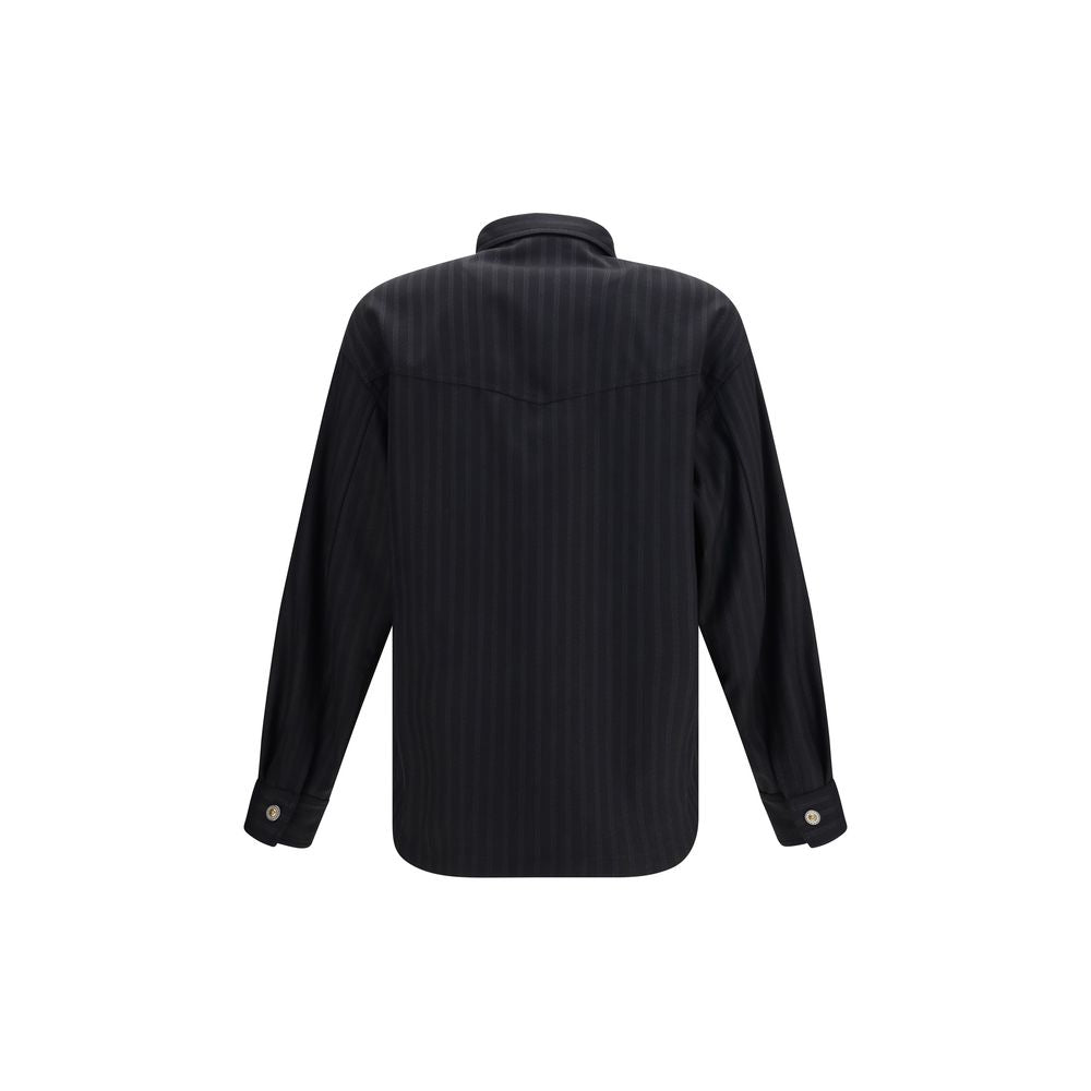 Versace Black Wool Oves Aries Pattern Shirt