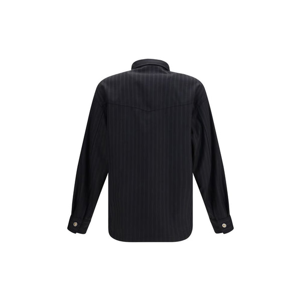 Versace Black Wool Oves Aries Pattern Shirt