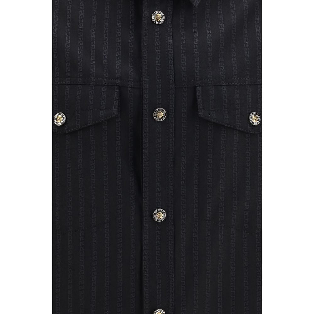 Versace Black Wool Oves Aries Pattern Shirt