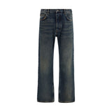 Off-White Blue Cotton Straight-Leg Jeans