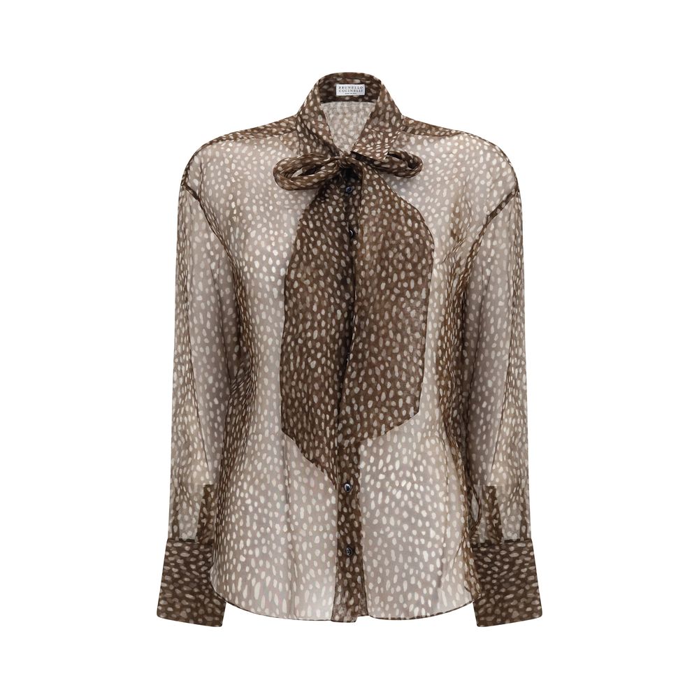 Brunello Cucinelli Brown Silk Pattern Shirt