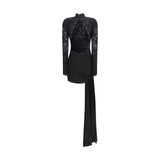 Nissa Black Nylon Cocktail Dress