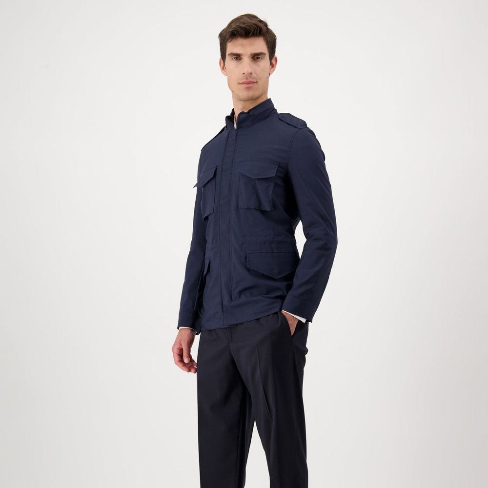 Autore Navy Blue Cotton Full-Length Jacket