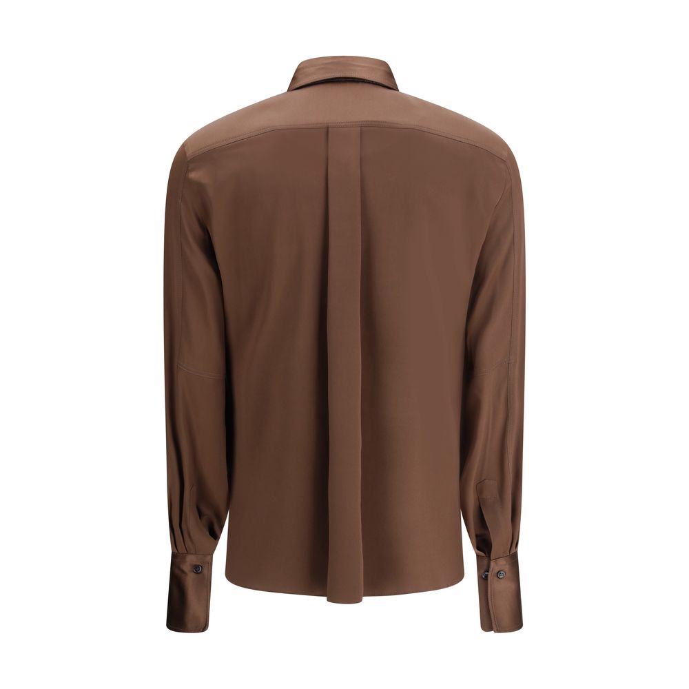 Brunello Cucinelli Brown Silk Dress Shirt