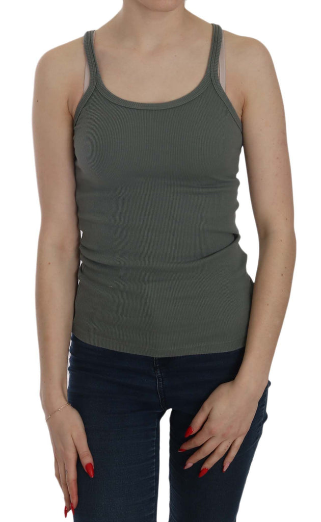 Elegant Round Neck Sleeveless Green Cotton Blouse