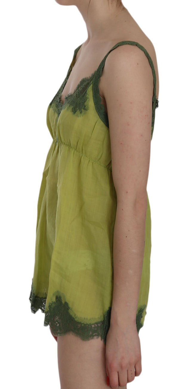 Elegant Green Lace Linen Tank Top