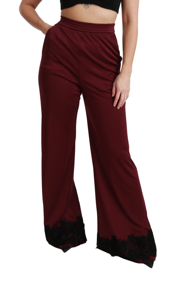 Elegant Maroon High Waist Wide Leg Trousers