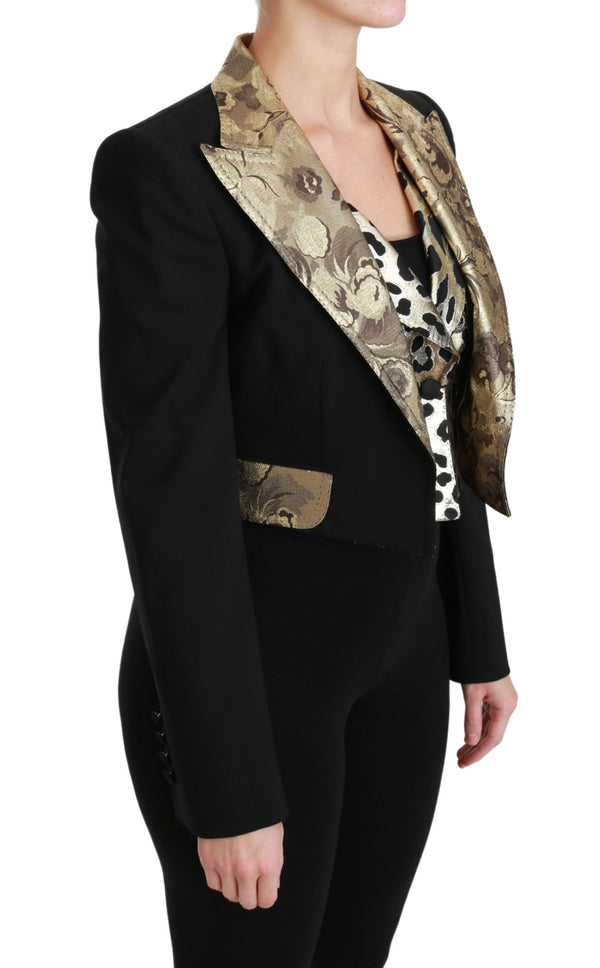 Opulent Black Gold Floral Jacket and Vest Ensemble