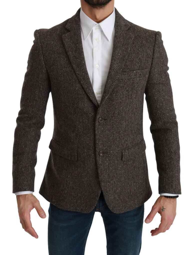 Blazer elegante marrone slim fit in misto lana