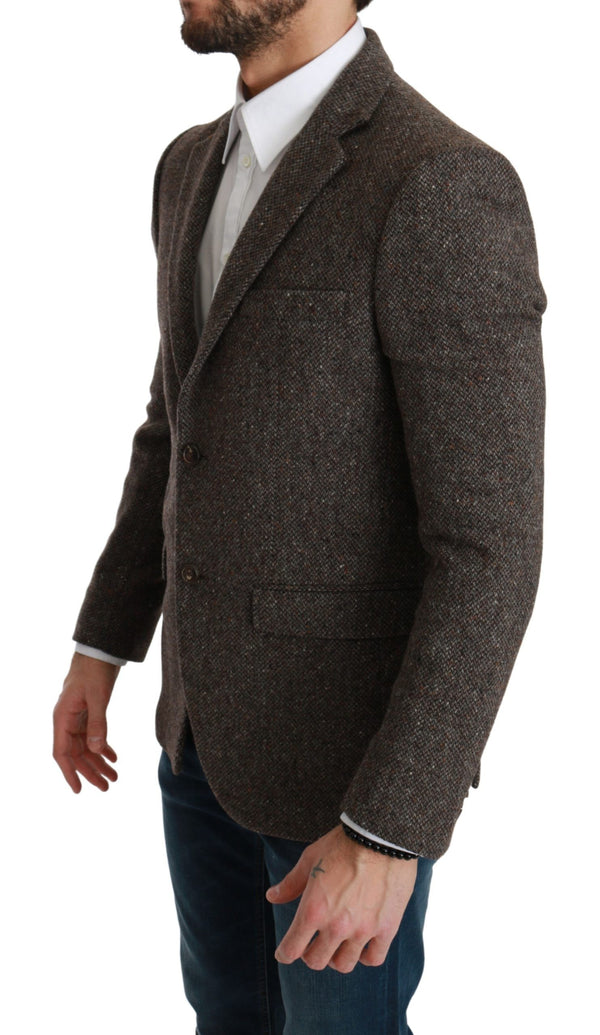 Blazer elegante marrone slim fit in misto lana