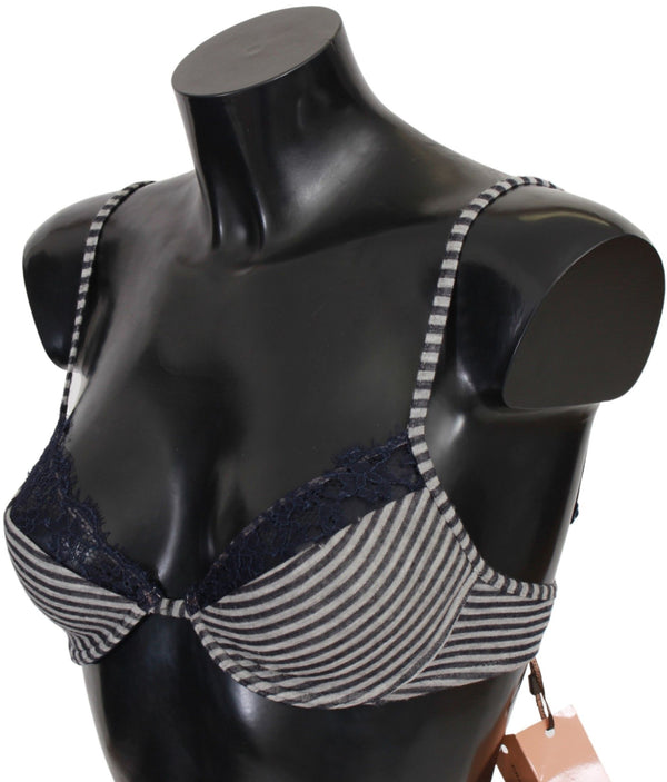 Reggiseno in pizzo blu a righe