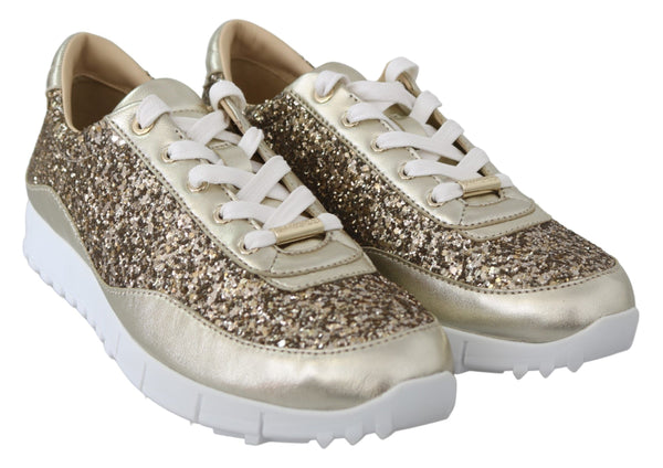 Sneakers in pelle glitterata oro antico