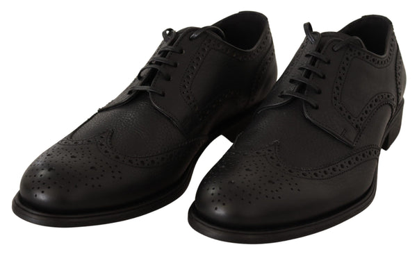 Elegant Black Leather Derby Wingtip Shoes