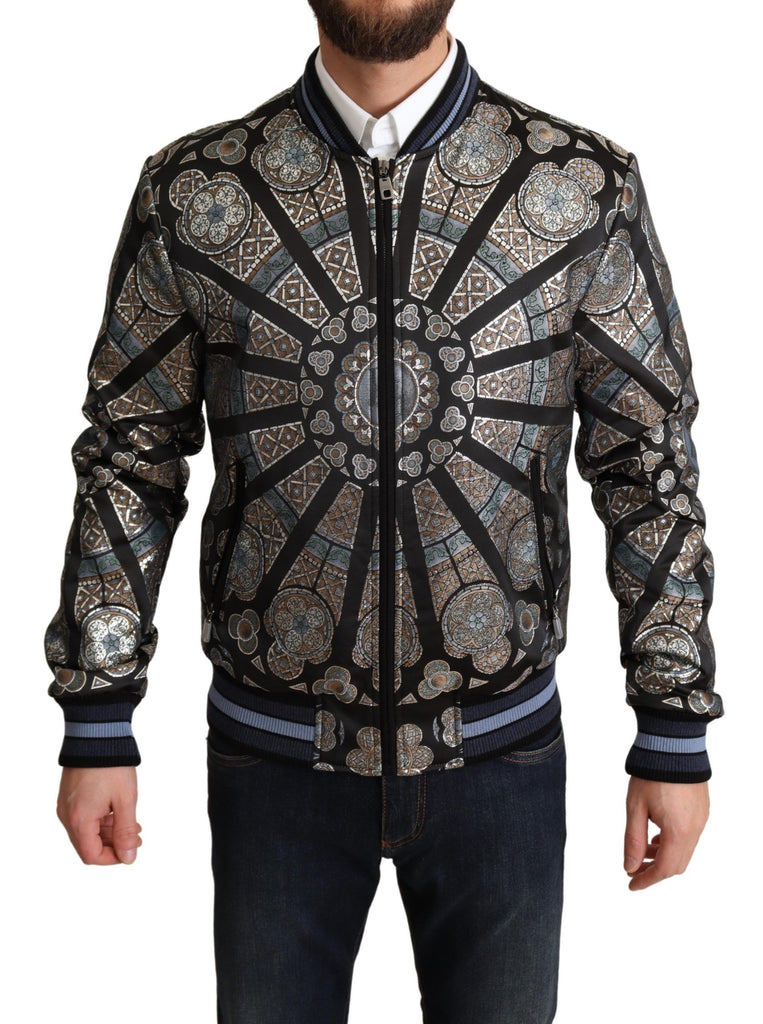 Elegant Jacquard Bomber Jacket in Blue