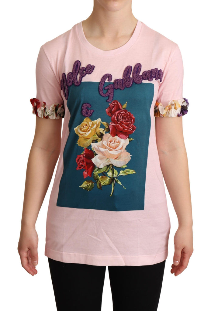 Elegant Floral Rose Applique T-Shirt