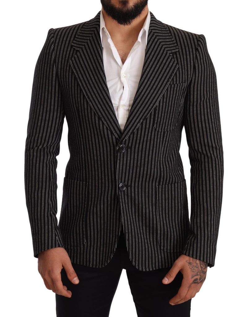 Elegant Black Striped Virgin Wool Blazer