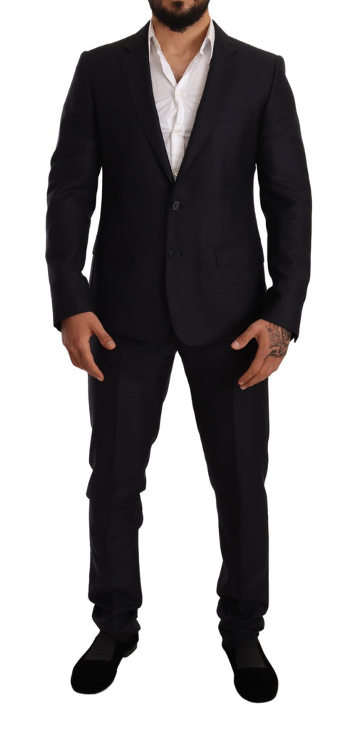 Abito elegante slim fit in jacquard blu