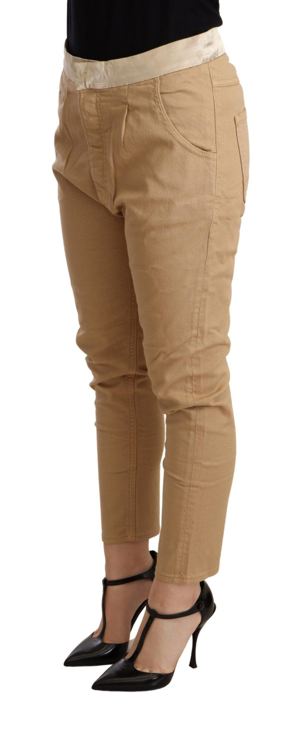 Pantaloni skinny beige a vita media